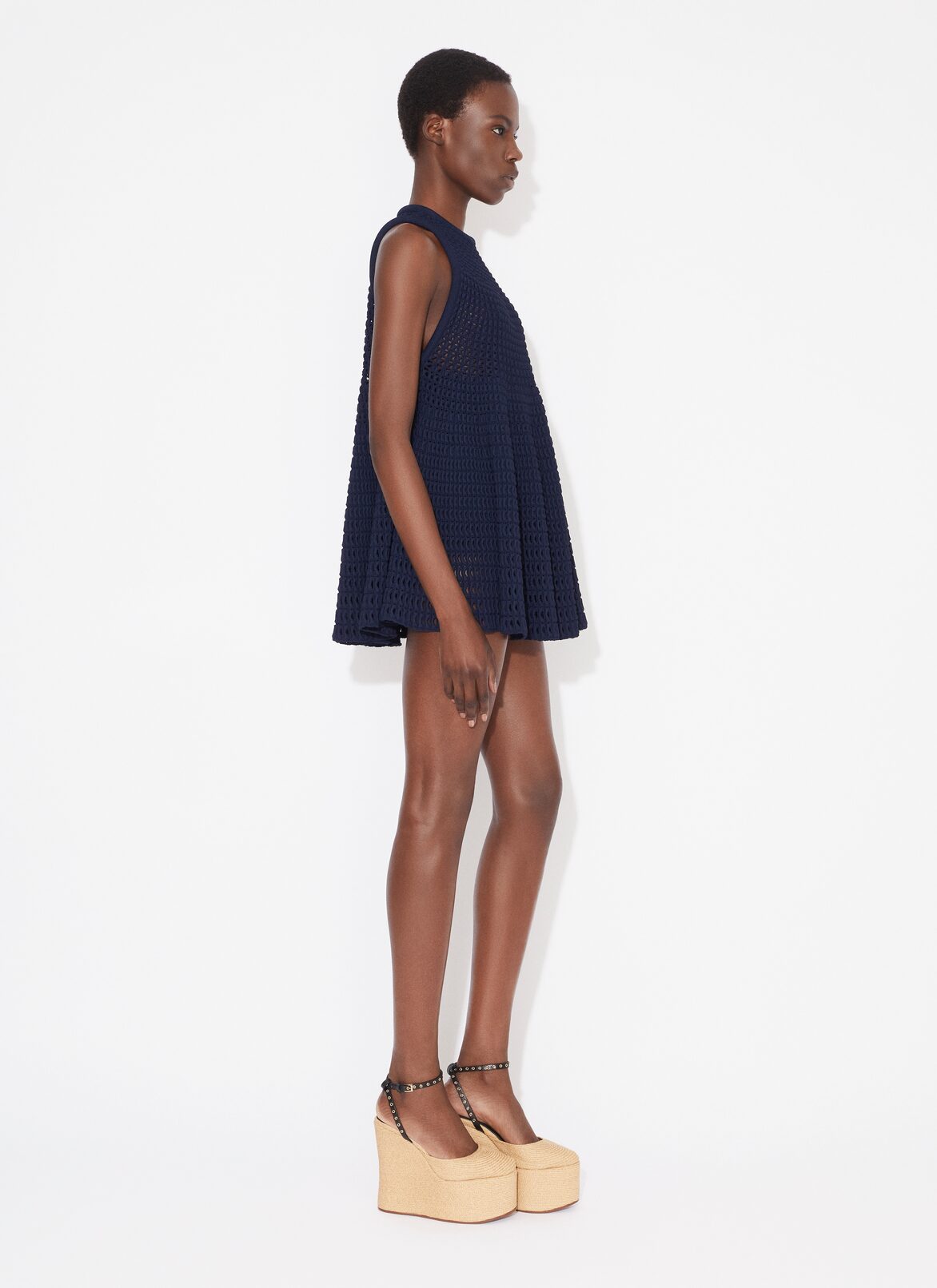 WAFFLE KNIT DRESS ALAÏA NIGHT BLUE WAFFLE KNIT DRESS